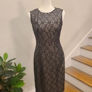 White House Black Market Black Floral Lace Midi Dress